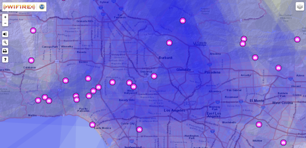 WIFIRE fire map-cameras LA area